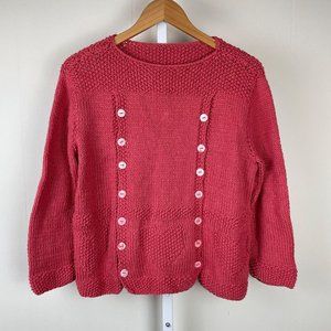 Handknit Handmade Sweater Mauve‎ Pink Heart Button Detail Womens Large?